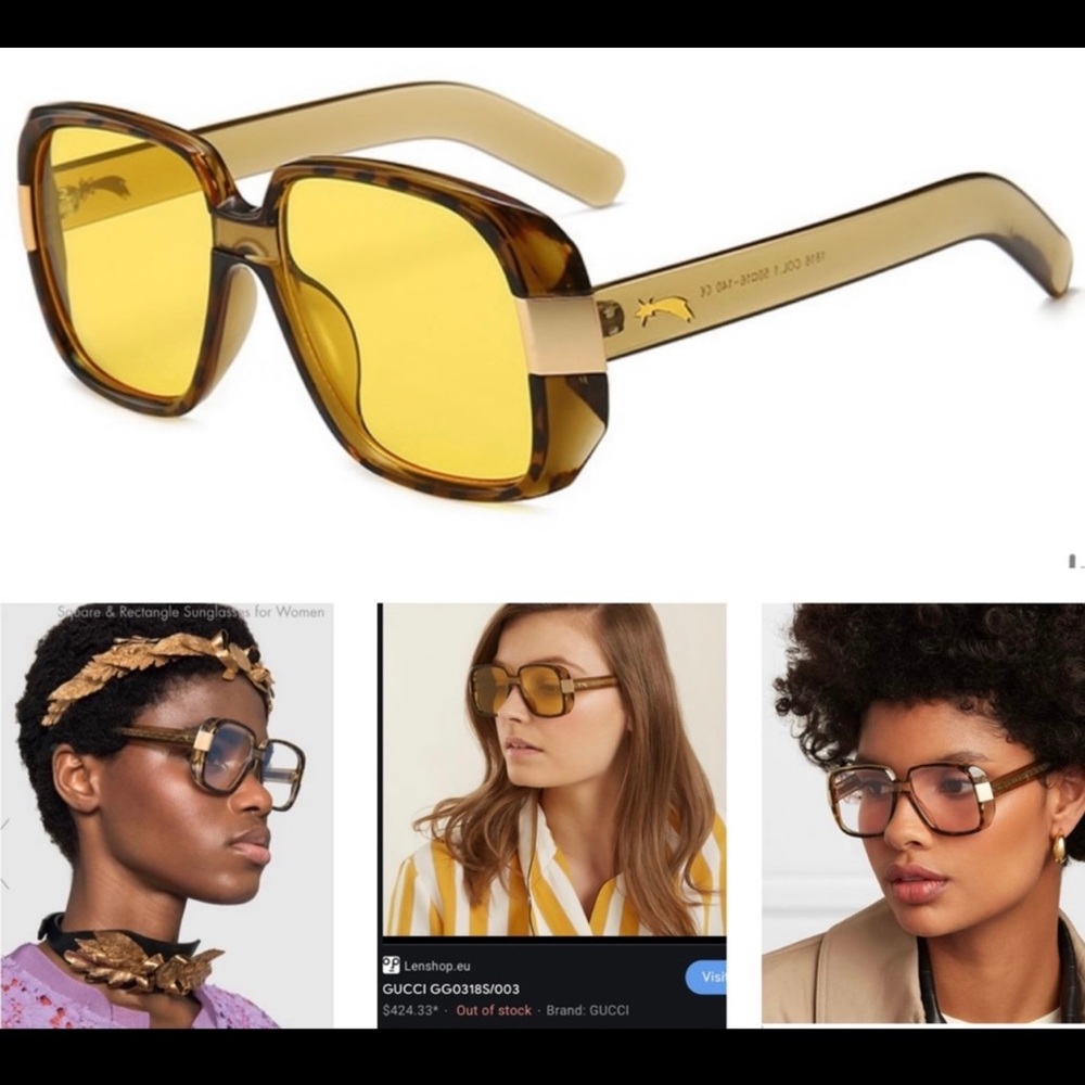 UNISEX GUCCI SQUARE HAVANA AND GOLD FALLING STAR ACCENTED FRAME SUNGLASSES - Picture 11 of 16